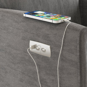 English Elm Power Swivel Velvet Recliner with Usb Charging for Living Room or Home Office Grey W3568P431987