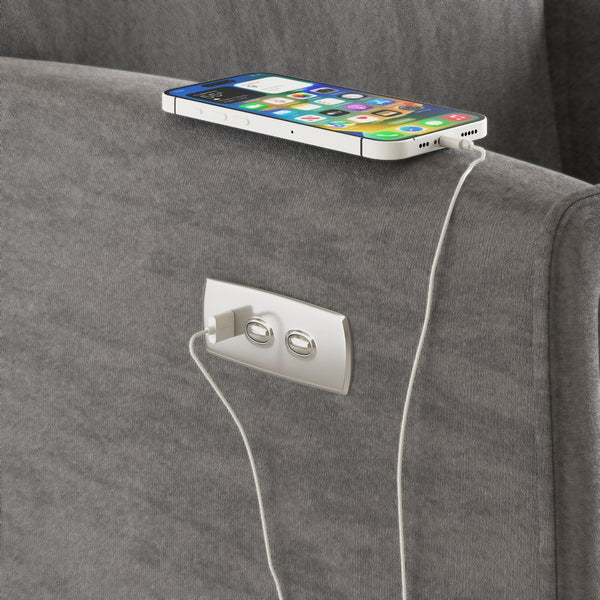 English Elm Power Swivel Velvet Recliner with Usb Charging for Living Room or Home Office Grey W3568P431987