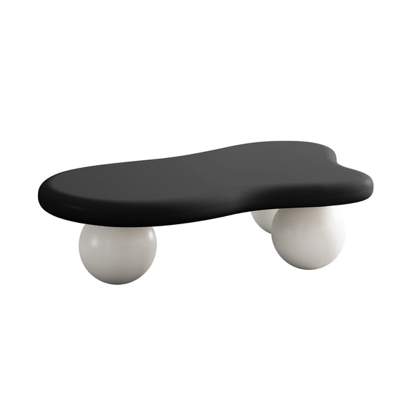 English Elm 47 Inch Cloud-Shaped Coffee Table With 3 Ball Legs - Modern Black & White Design For Living Rooms W1435S00017