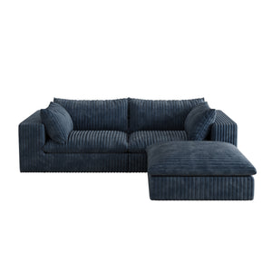 English Elm 39.8" Cloud Modular Sofa Plush Corduroy Deep Seat Feather Fill Living Room Couch Blue W2824S00191
