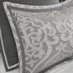 English Elm 8 Piece Jacquard Comforter Set - Luxurious Silver Cal King Set With Elegant Medallion Design & Pillows B035128888