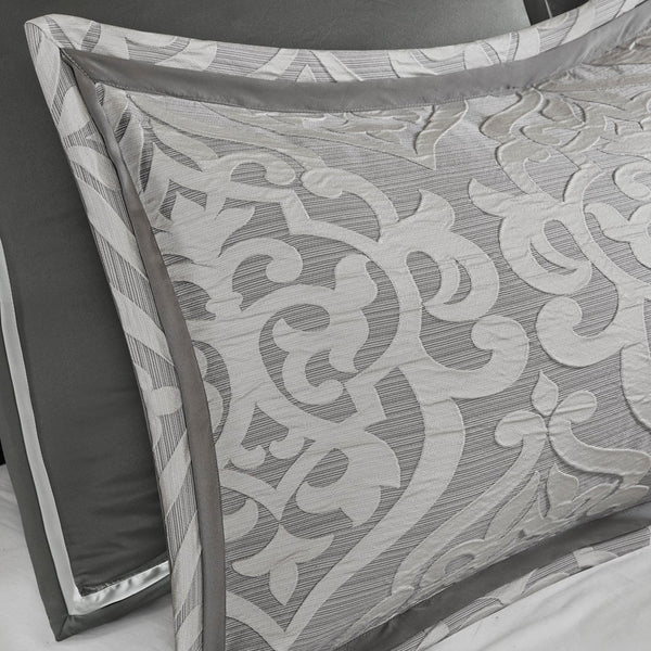 English Elm 8 Piece Jacquard Comforter Set - Luxurious Silver Cal King Set With Elegant Medallion Design & Pillows B035128888