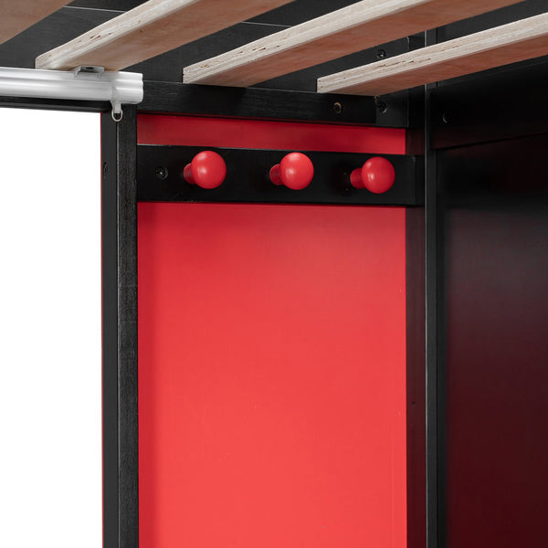 English Elm Full Size Loft Bed with Desk Blackout Curtains Rgb Lighting and Integrated Storage Black+Red LT000377AAJ