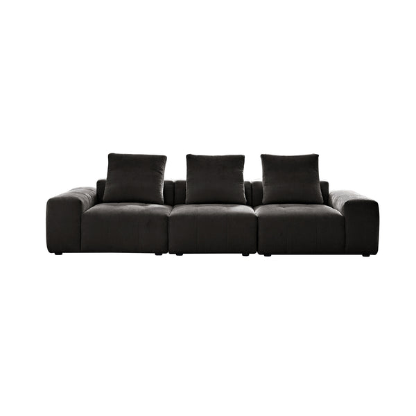 English Elm Luxury Piano Key Chenille Velvet Sofa Solid Wood Frame Three Seat Modern Living Room Grey W1765S00134