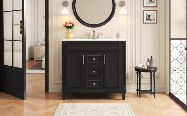 English Elm 36'' Modern Bathroom Vanity With Black Ceramic Top, Soft Closing Doors & Drawers For Stylish Storage N710P230231B