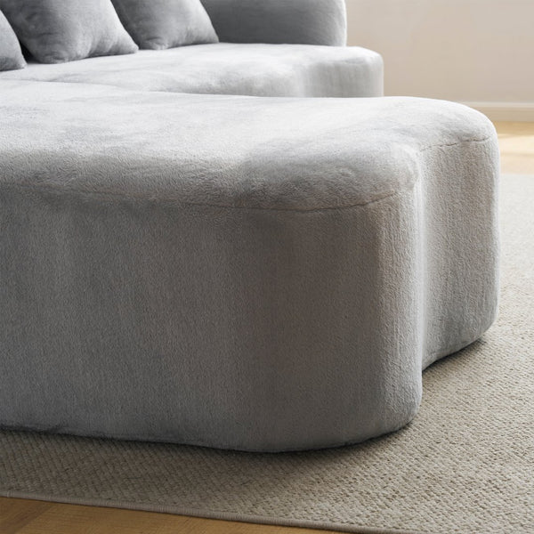 English Elm Full L-Shape Sectional Sofa with Curved Chaise, Modular Chenille Couch, High-Density Comfort for Apartment Living Grey W3612S00005