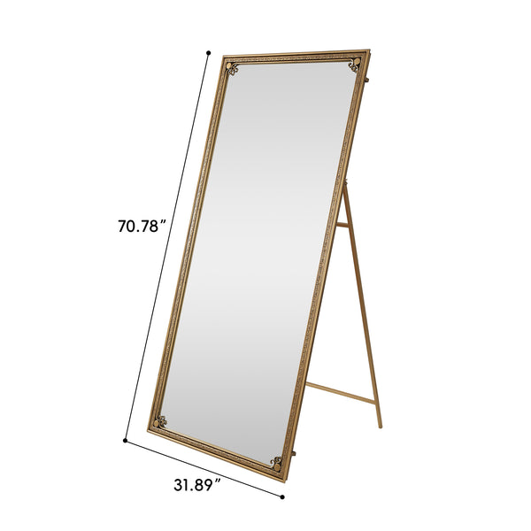 English Elm Full Length Cast Iron Floor Mirror Arched Beaded Frame Antique Gold Bedroom Accent W3040P455744