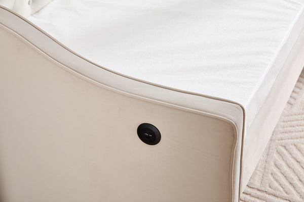 English Elm Twin Velvet Daybed with Pull Out Trundle Tufted Back Usb Port and Side Pockets Beige W1361S00035