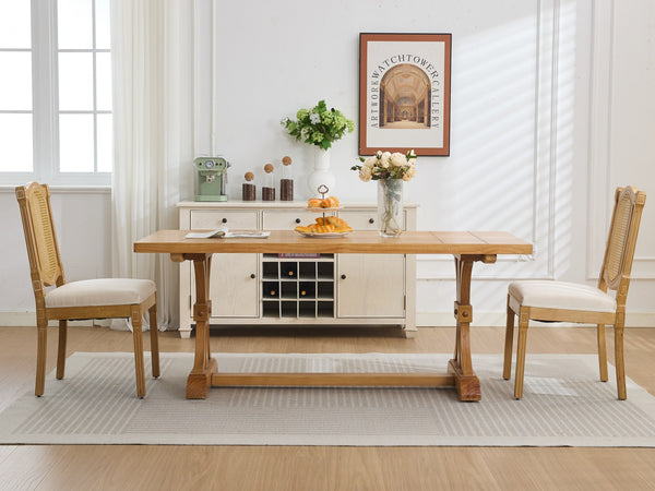 English Elm Full Solid wood rattan-back dining chair with breathable matte linen cushion, high-resilience foam comfort W1143P384364 W1143P384364