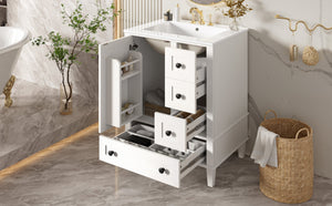 English Elm 24-inch Matte Bathroom Vanity Rubberwood Cabinet with Ceramic Sink and Soft-close Drawers White N729P377516K