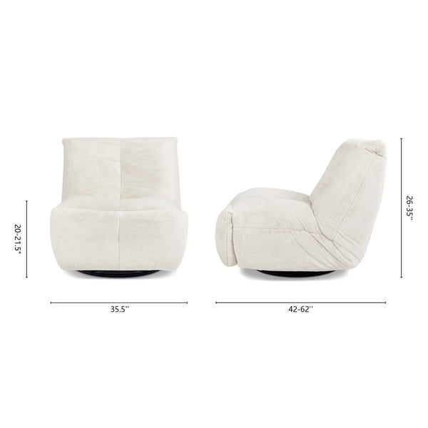 English Elm Jennifer Taylor Home - Rearden Oversized 35.5" Swivel Glider Recliner Chair in Pearl White Faux Sherpa Fur with Storage Pocket B2719P238499