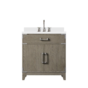 English Elm Grey Grey Oak Single Bath Vanity 30" W x 22" D with White Quartz Top, Soft-Close, Chrome Faucet Set, Storage B2731P259773