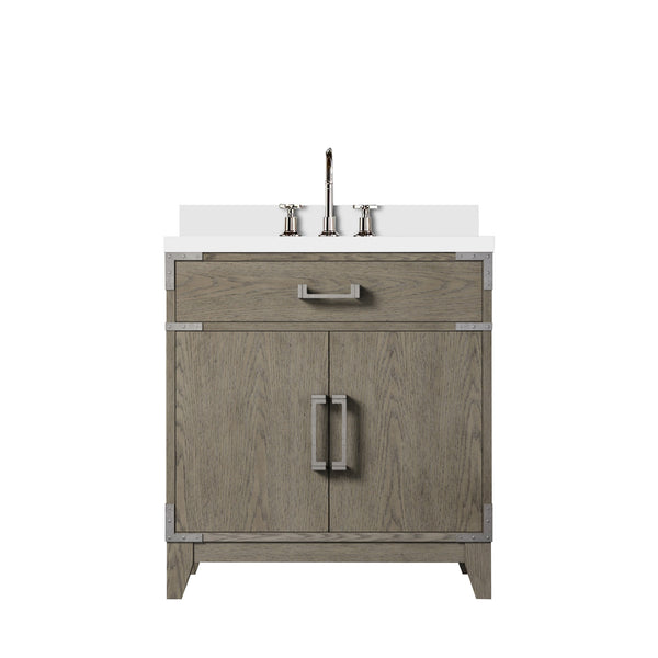 English Elm Grey Grey Oak Single Bath Vanity 30" W x 22" D with White Quartz Top, Soft-Close, Chrome Faucet Set, Storage B2731P259773