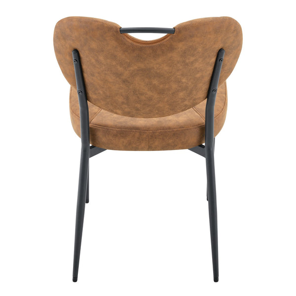 English Elm Dark Oil Waxed Faux Leather Dining Chair Set with Diamond Tufted High Back Metal Legs W3493P449253