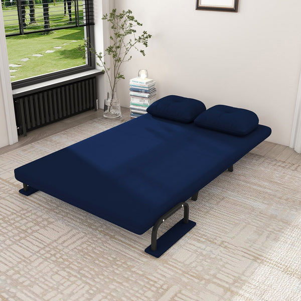 English Elm 46" Wide Corduroy Sleeper Sofa Bed Convertible Folding Chair for Two with Adjustable Backrest Blue W2700P431035