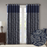 Madison Park Aubrey Traditional Jacquard Curtain Panel Pair MP40-4896 Navy