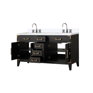 English Elm Black Oak Double Bath Vanity With Cultured Marble Top, Chrome Faucet & Ample Storage Solutions B2731P260942