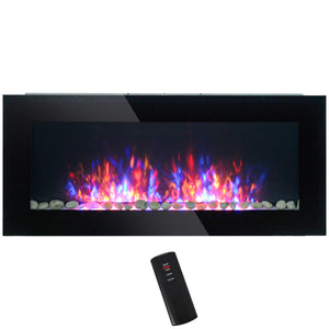 English Elm Homcom 41.3" Electric Wall-Mounted Fireplace With Realistic Flames & 7 Color Lighting, Black Finish W2225P249845