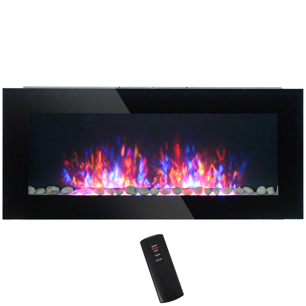 English Elm Homcom 41.3" Electric Wall-Mounted Fireplace With Realistic Flames & 7 Color Lighting, Black Finish W2225P249845