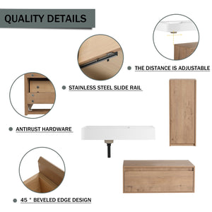 English Elm 30 Inch Wall-Mounted Bathroom Vanity With Resin Sink, Soft Close Drawer & Storage Cabinet - Modern Design W999S00267