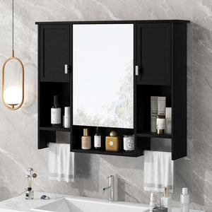 English Elm 35'' Stylish Wall-Mounted Bathroom Storage Cabinet With Mirror & Towel Bar, Modern Design Elegance N710P236929B