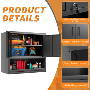 English Elm Metal Wall Mounted Steel Cabinet Locking Doors Open Drawer Garage Workshop Storage T2398P374169