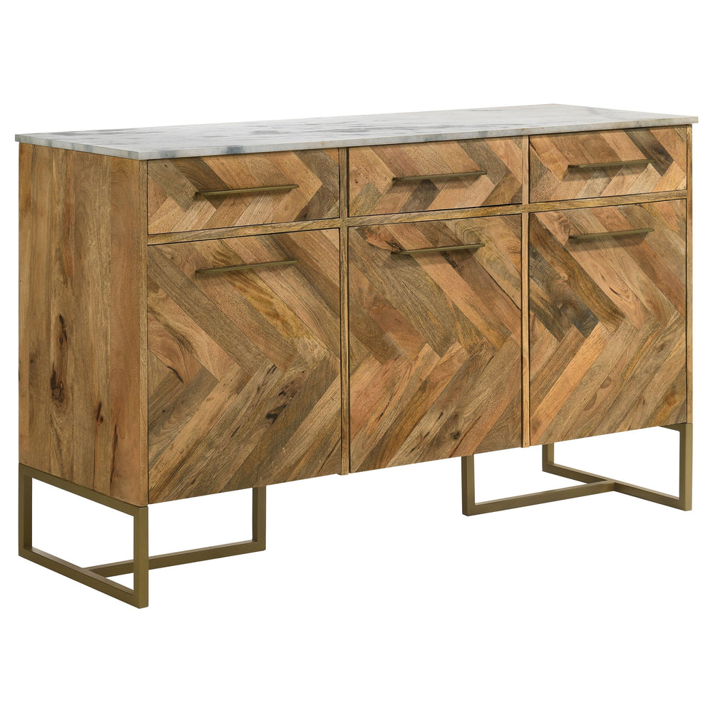 English Elm Paloma Herringbone Mango Wood Sideboard with Marble Top and Gold Legs B062P447721
