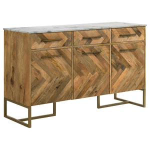 English Elm Paloma Herringbone Mango Wood Sideboard with Marble Top and Gold Legs B062P447721