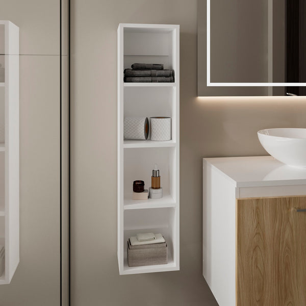English Elm Tall Slim Wall Mounted Bathroom Organizer with Four Open Shelves for Compact Spaces B070P440886