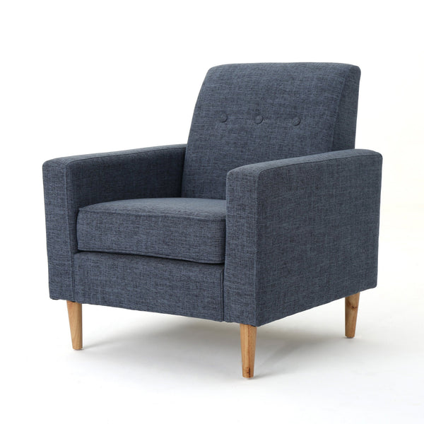 English Elm Christopher Knight Home® - CLUB Modern Fabric Club Chair with Plush Polyester Upholstery and Rubber Wood Legs for Living Room Comfort Dark Blue 31.5 L x 28.5 W x 18.75 H 61237.00DBL