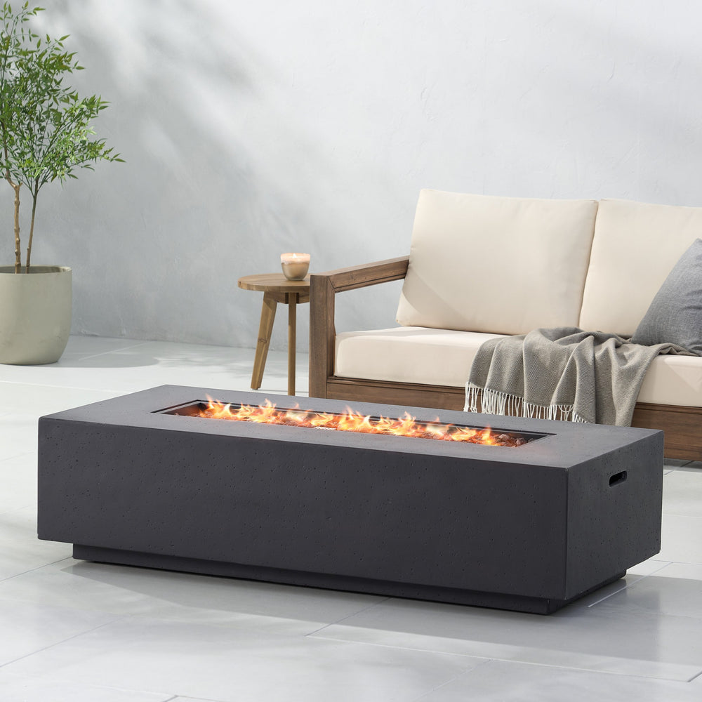 English Elm 50000 Btu Rectangular Mgo Concrete Propane Fire Table for Outdoor Patio Gatherings 59242.00-50K