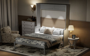 English Elm Queen Murphy Bed with Desk, Built-In LED Lights, USB Charging Ports & Space-Saving Modern Design Gray N7500004014E