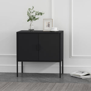 English Elm Ava 24" Metal Accent Cabinet in Black – Slim Steel Storage with Adjustable Shelf, Modern Minimalist Design B365P397879