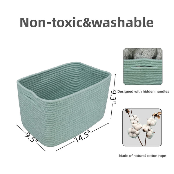 English Elm Cotton Rope Woven Storage Baskets Handcrafted Set for Farmhouse and Modern Homes Green W2181P475142