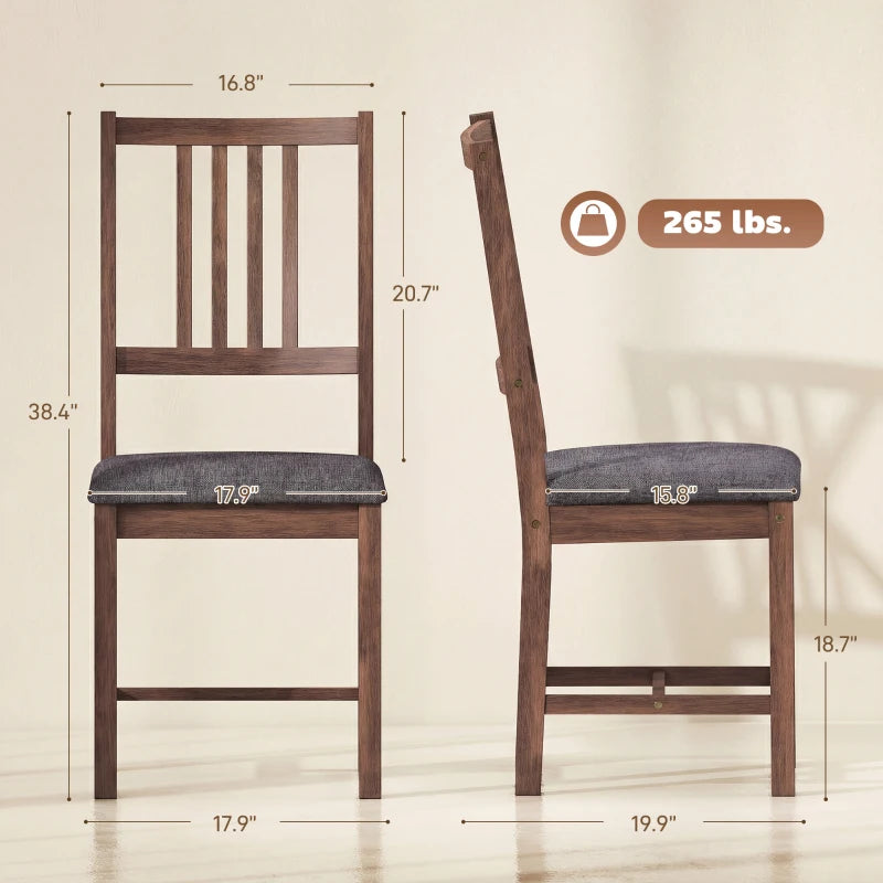 English Elm Stylish Mid-century Rubberwood Dining Chairs Set of 2 with Linen Seat and Slat Back T3971P476529