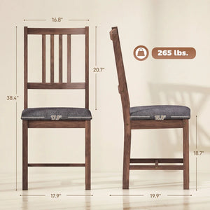 English Elm Stylish Mid-century Rubberwood Dining Chairs Set of 2 with Linen Seat and Slat Back T3971P476529