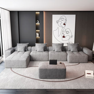 English Elm Modern Oversized Modular Sectional Sofa – Plush Chenille, 8 Diy Configurations, No Assembly, Grey W1885S00068