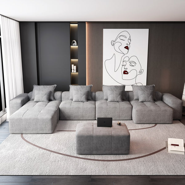 English Elm Modern Oversized Modular Sectional Sofa – Plush Chenille, 8 Diy Configurations, No Assembly, Grey W1885S00068