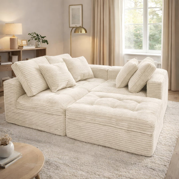English Elm Modular Cloud Sectional Sofa with Ottoman Faux Fur Velvet Plush Living Room Couch W5502S00007