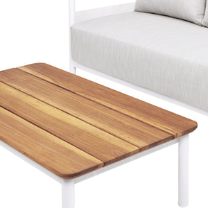 English Elm Jennifer Taylor Home - Rhodes 2pc Teak & Aluminum Outdoor Sofa Set with Coffee Table, Gray Chenille Cushions, Weather-Resistant Elegance B2719P321038