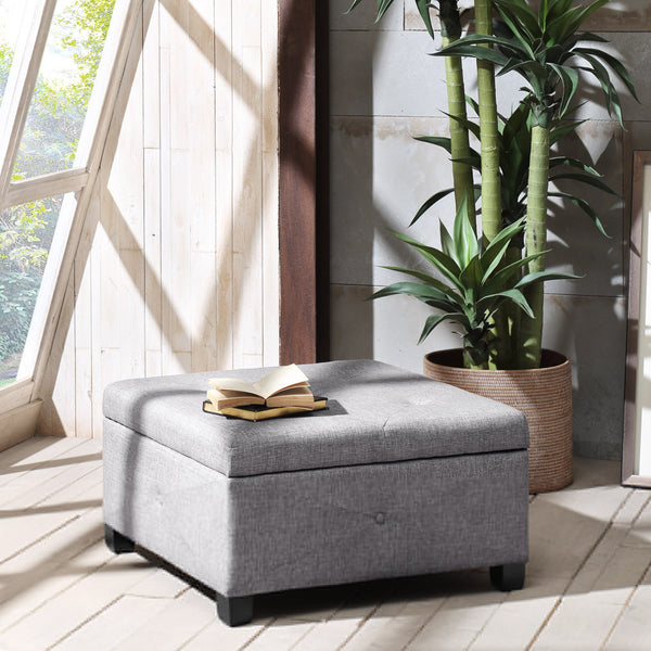 JLA Home Madison Park - Soft Storage Ottoman with Button-Tufted Top and Soft-Close Lid, Solid Wood Legs for Elegant Livingroom Charcoal FPF18-0256