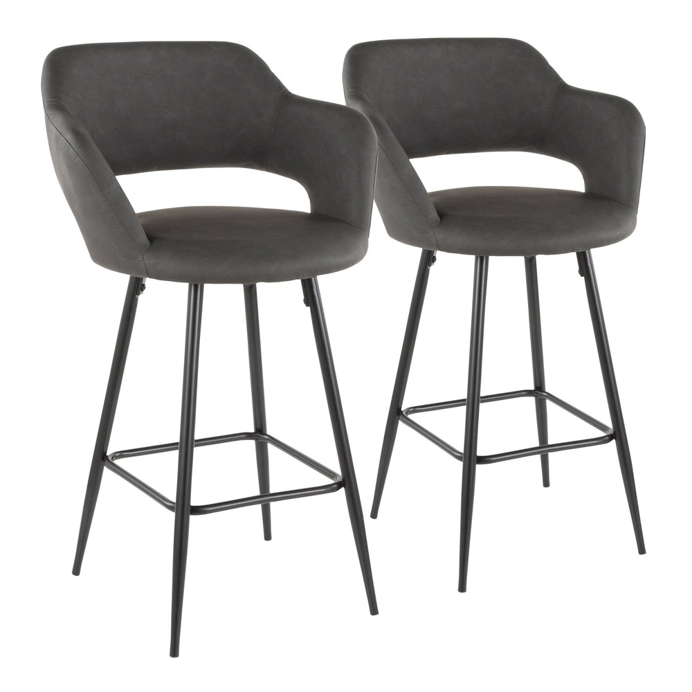 English Elm Margarite Contemporary Counter Stools Set Of 2 In Grey Faux Leather & Black Metal - Ergonomic Design B202P222356