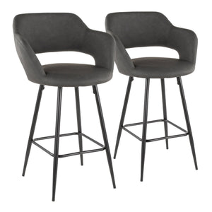 English Elm Margarite Contemporary Counter Stools Set Of 2 In Grey Faux Leather & Black Metal - Ergonomic Design B202P222356