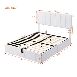 English Elm Full Size Linen Upholstered Platform Bed with Hydraulic Lift Storage and Foam Headboard N708P201551K