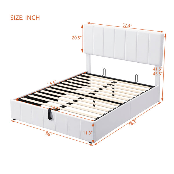 English Elm Full Size Linen Upholstered Platform Bed with Hydraulic Lift Storage and Foam Headboard N708P201551K