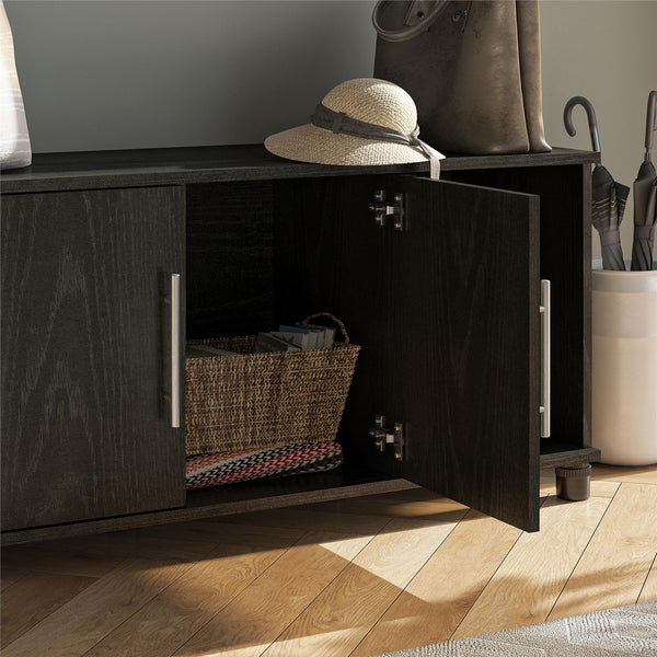 English Elm Shoe Storage Bench with Four Open Compartments for Entryway Mudroom Organization B2733P444490