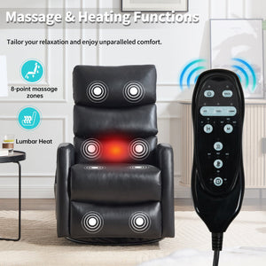 English Elm Heat Massage Rocker Swivel Recliner with 8 Vibrating Nodes Fabric Living Room Chair W3224P321856