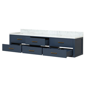 English Elm Blue Double Bath Vanity 80" W With Carrara Marble Top - Elegant Solid Wood Design & Easy Installation B2731P258108