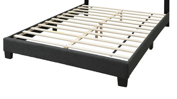 English Elm 1pc Queen Size Bed Wool Upholstered Platform with Channel Tufted Headboard and Built‑In LED Lighting Charcoal 66 L x 30 W x 10 H B011P238975