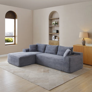 English Elm 105'' Modular L-shape Sectional Corduroy Deep Seat Cloud Sofa for Living Room Lounge Grey W1117P377776